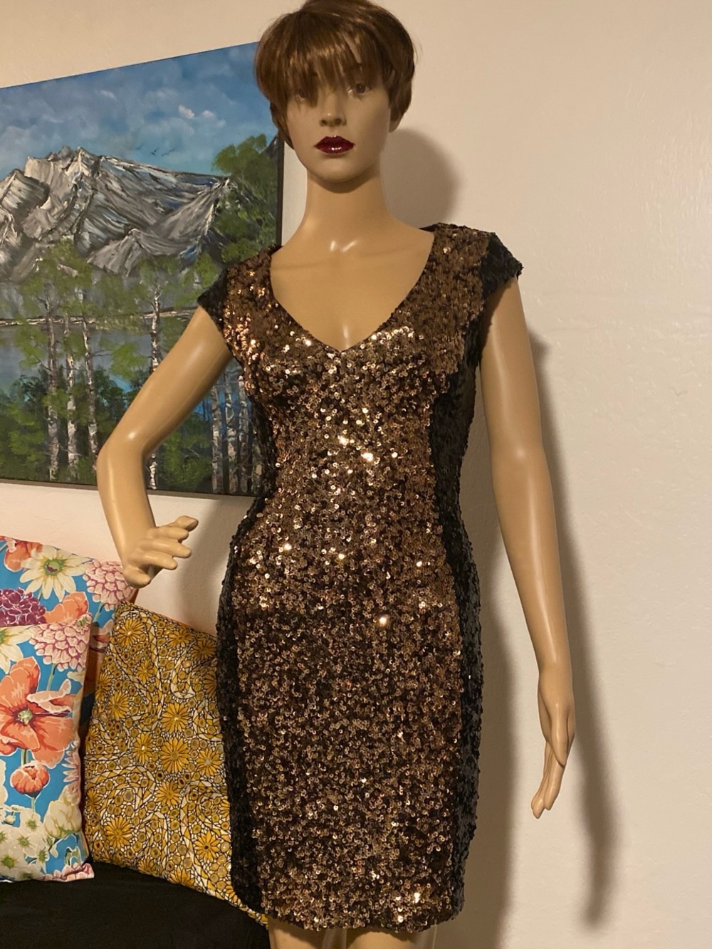 Bronze Sequin V-Neck Bodycon Mini Dress - Elegant Party Style